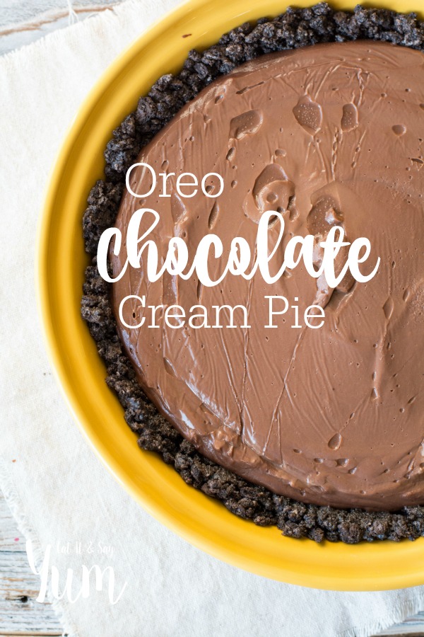 Oreo Chocolate Cream Pie recipe- the best chocolate pie! Top with whipped cream, chocolate shavings, or crushed Oreos