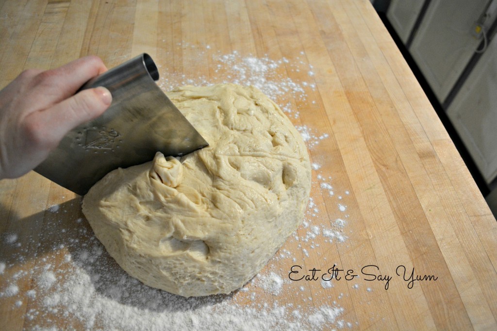 Cut dough in half