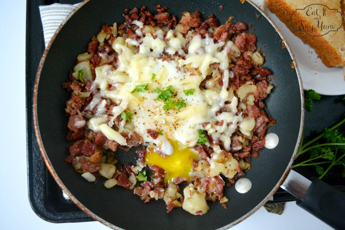 Homemade Corned Beef Hash in a Skillet