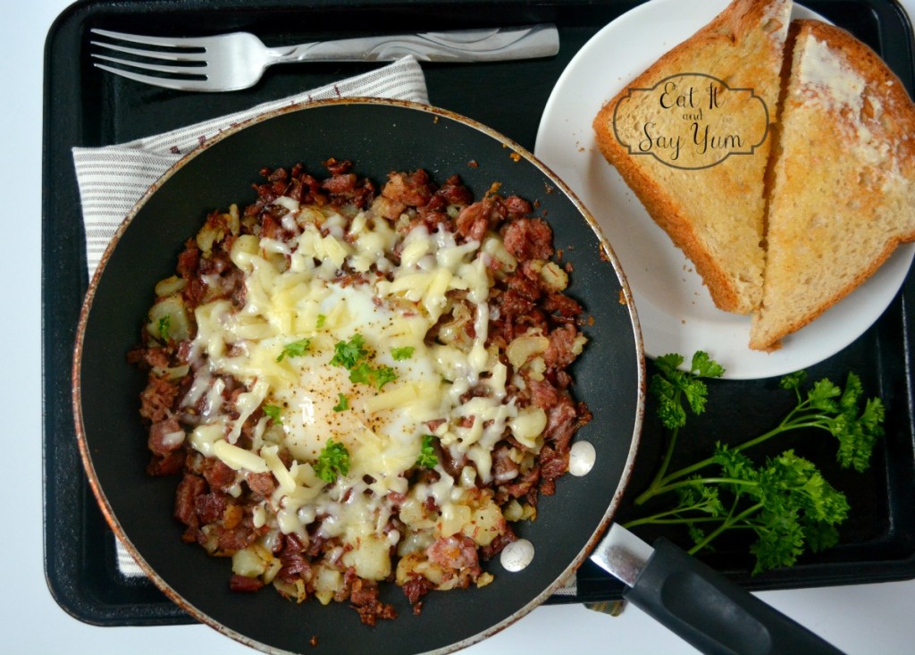 Corned Beef Hash with egg and aged white cheddar 960
