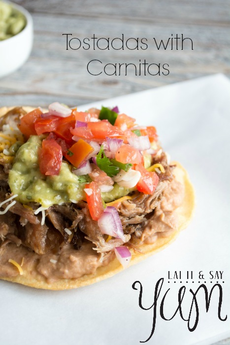 Tostadas with Slow Roasted Carnitas Pork from Eat It & Say Yum