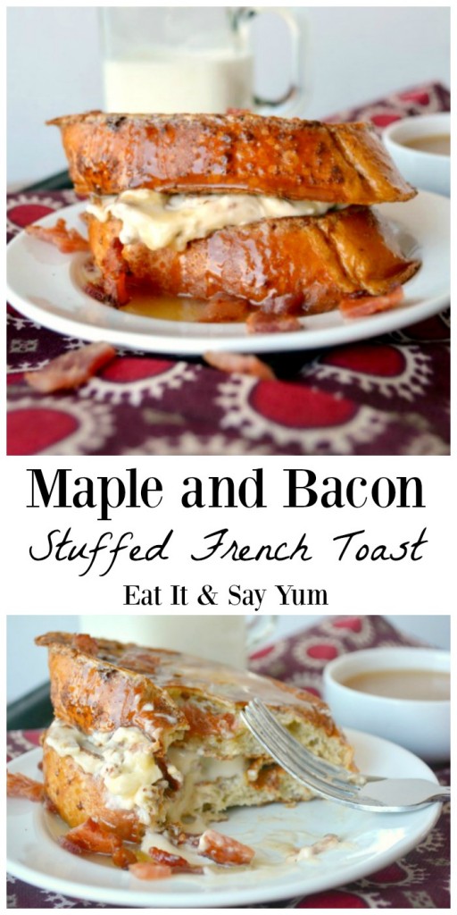 Maple and Bacon Stuffed French Toast recipe- great for a weekend breakfast or for Mother's Father's Day brunch!