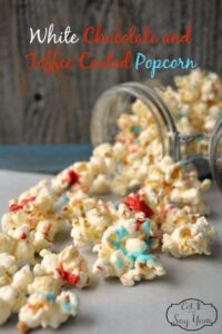White chocolate and toffee coated popcorn for July 4th
