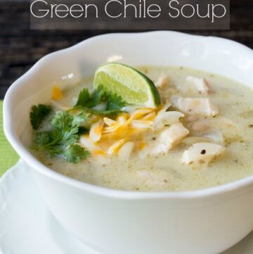 A warming soup with chicken, green chiles, and white beans.