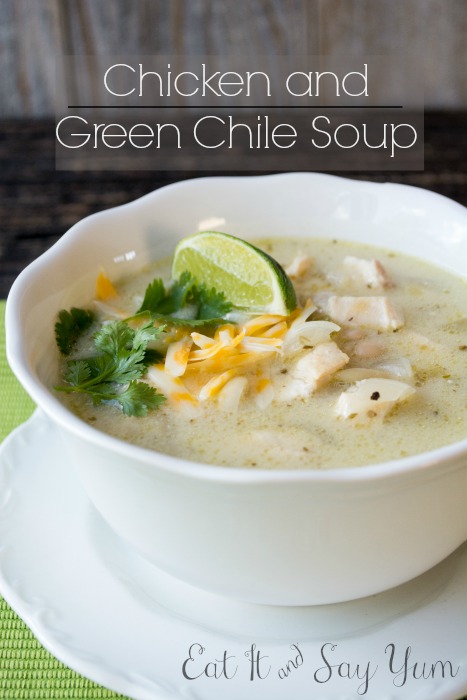 A warming soup with chicken, green chiles, and white beans.