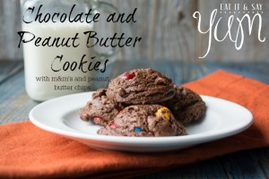 Chocolate Peanut Butter Cookies with m&m's and peanut butter chips