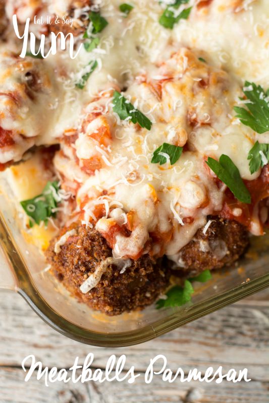 Meatball Parmesan recipe- panko crusted and fried meatballs covered in sauce and cheese