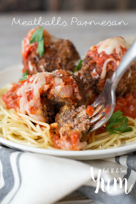 Meatballs Parmesan recipe- panko crusted meatballs with marinara sauce and melty cheese