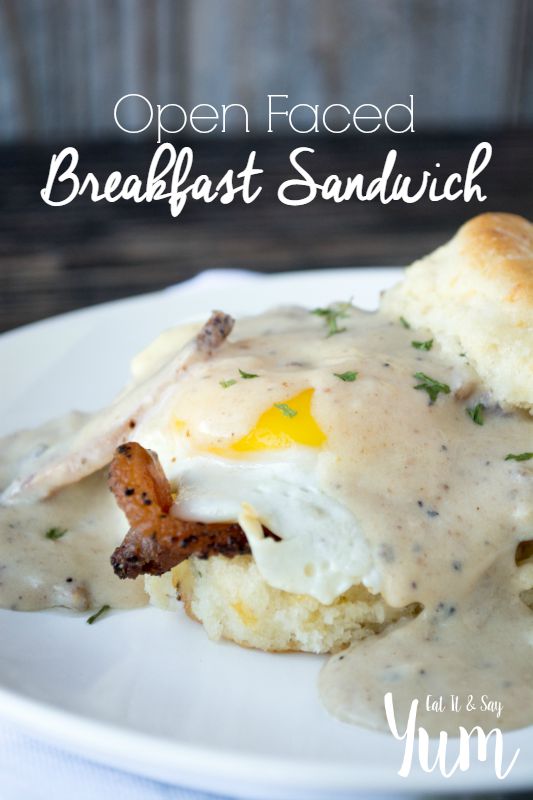 Open Face Breakfast Sandwiches with Bacon Country Gravy
