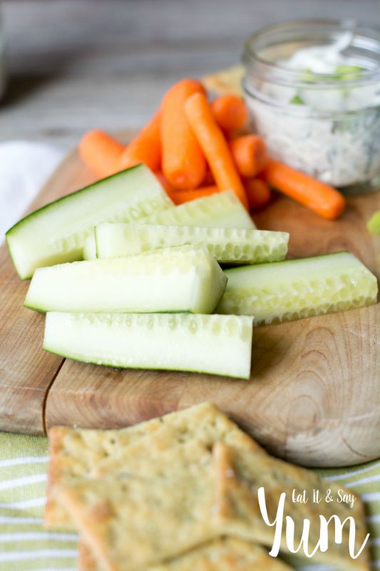 Spinach Dip with fresh veggies for dipping- try cucumber sliced into spears