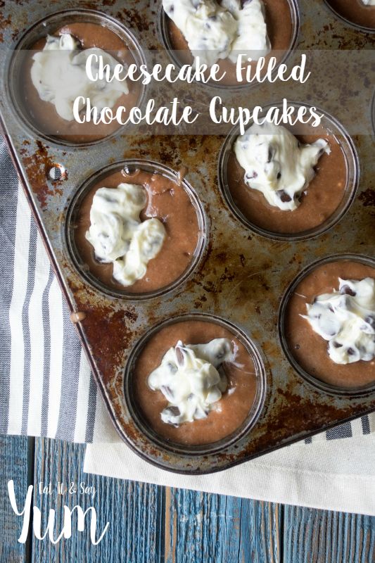 Cheesecake Filled Chocolate Cupcakes recipe- with buttermilk chocolate cupcakes