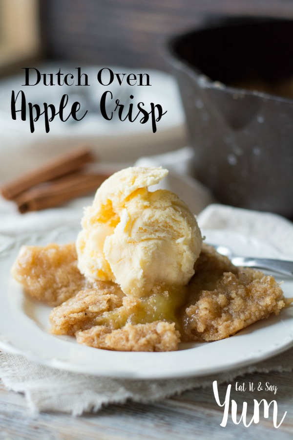 Dutch Oven Apple Crisp recipe- served with ice cream or whipped cream- great Thanksgiving dessert