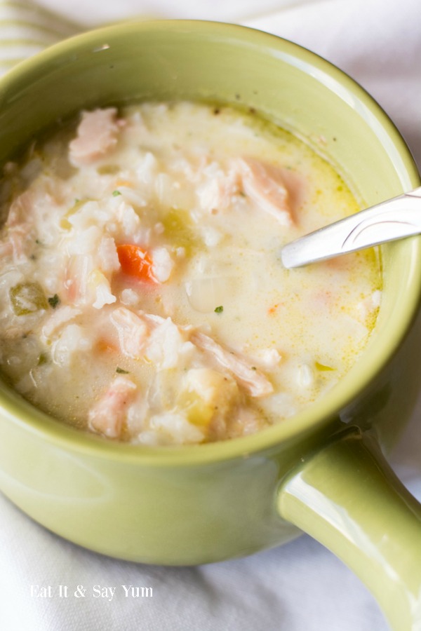 Creamy Chicken and Rice Soup- with vegetables, cream, chicken and more- perfect for winter