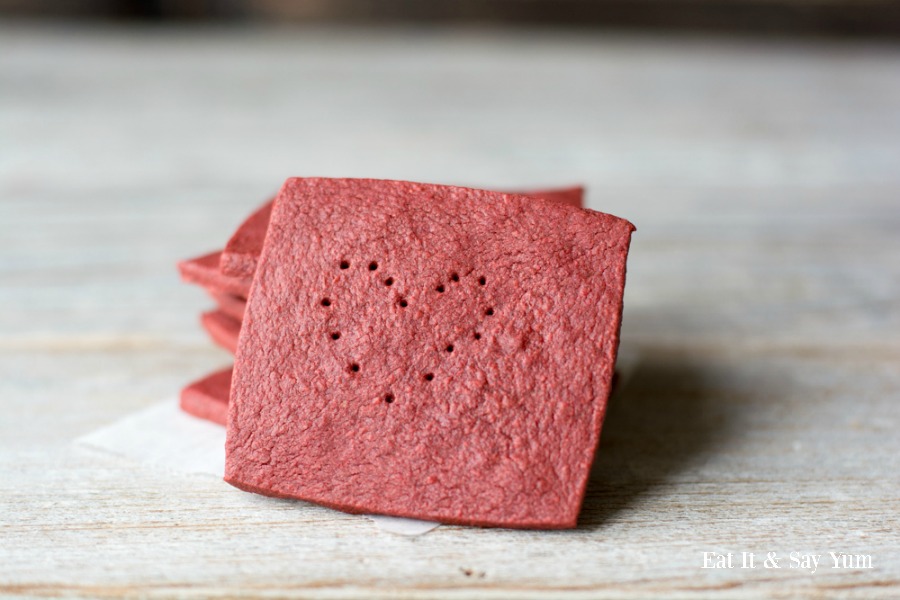 Red Velvet Graham Crackers- make fun shapes with the holes you prick in them- like hearts for Valentines!
