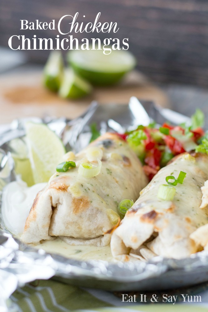 Baked Chicken Chimichangas with the best chicken filling ever!