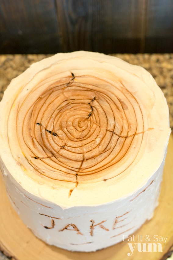 Birch tree cake for Lumberjack birthday party